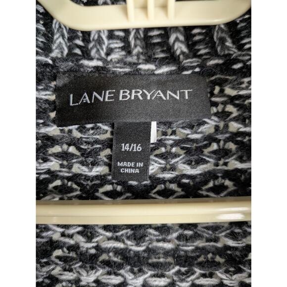 Lane Bryant 14/16 Black Gray Open Front Long Sleeve Knit Cardigan Acrylic - Picture 3 of 6